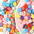 50pcs Resin Rainbow Stripe Cylinder Beads Candy Color DIY Beaded Bracelet Spacer Bead Accessories