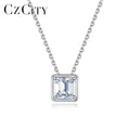 CZCITY Necklace Square Stone Iced Out Chain Diamond VVS Silver 925 Lab Dainty Jewelry Moissanite Pendant