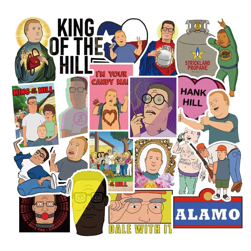 50Pcs American Cartoon King of the Hill Vinyl Graffiti Stickers for Laptop Bottle Funny Cartoon Sticker