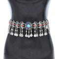 New Colorful Acrylic Women Belt Inlaid Fan Metal Carved Silver Women's Fashion Waistchain