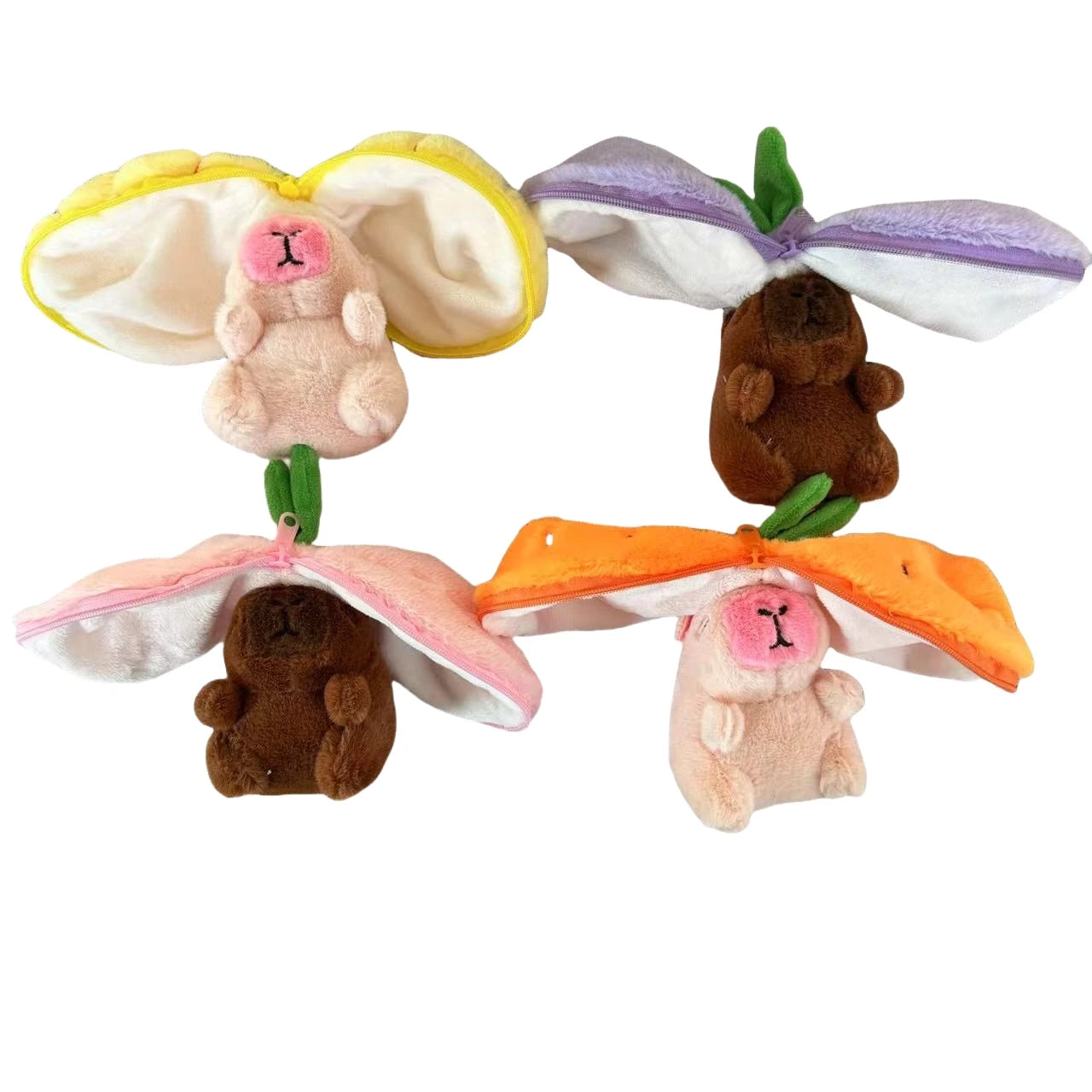 Zipper Open reversible transformate Strawberry Carrot Peach grape capybara plush toy keychain capybara plush stuffed animal toy
