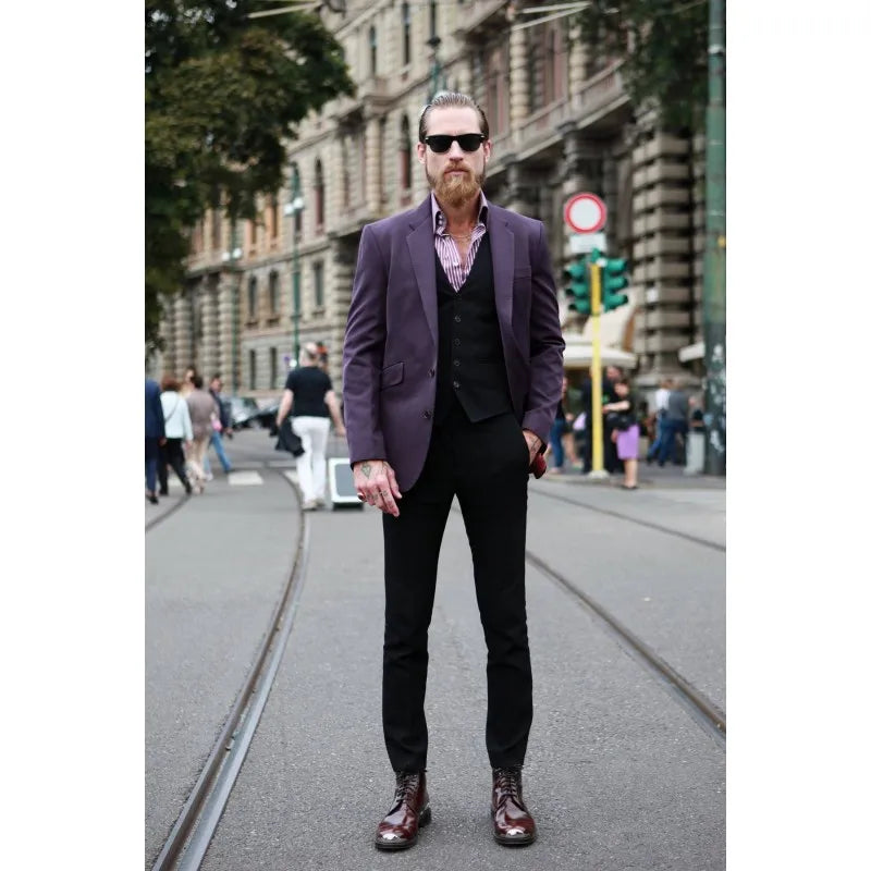 New Custom Made Costume Homme Purple Men Suits for Casual 3 Pieces Classical Tuxedos Wedding Dress Costume Homme Blazer Sets