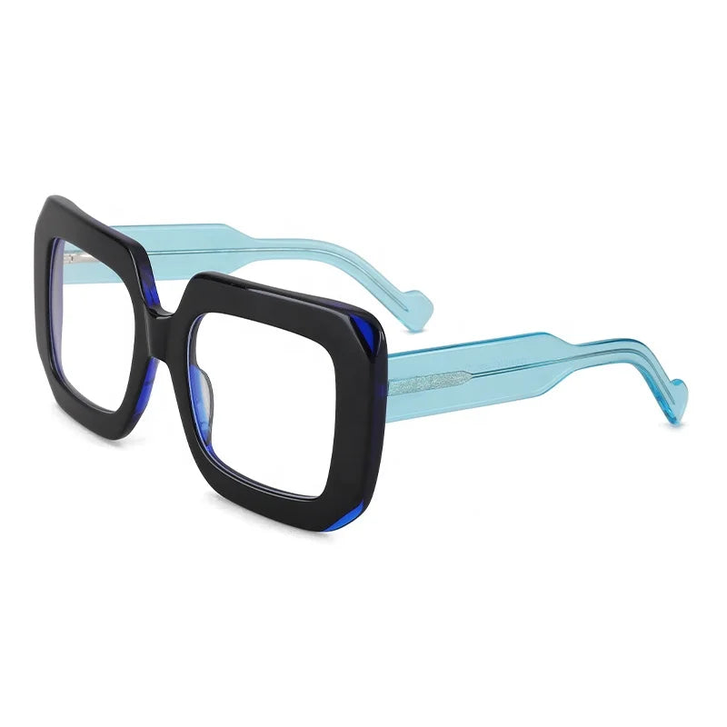 Retro Fashion Street Style Black Thick-Sided Rectangular Frame Anti Blue Acetate Glasses