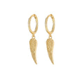925 Sterling Silver Jewelry Wing Shape Hoop Dangle Wholesale Hip Hop Feather Earrings for Women
