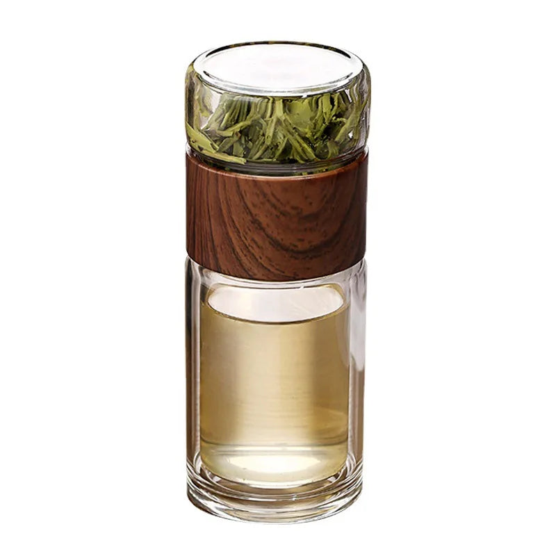 Portable Tea Cup with Infuser Vacuum Double Wall Glass Tea Bottle