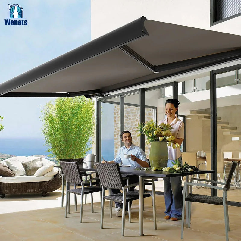 Motorized Retractable Full Cassette Awning  Folding Arm Awning for Patio