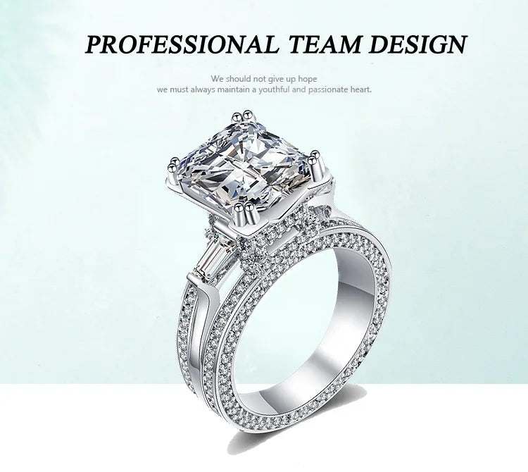 Classic Imitated Moissanite Big Square Zircon Wedding Ring White Gold Full Pave CZ Engagement Ring Women Anti-allergic Jewelry