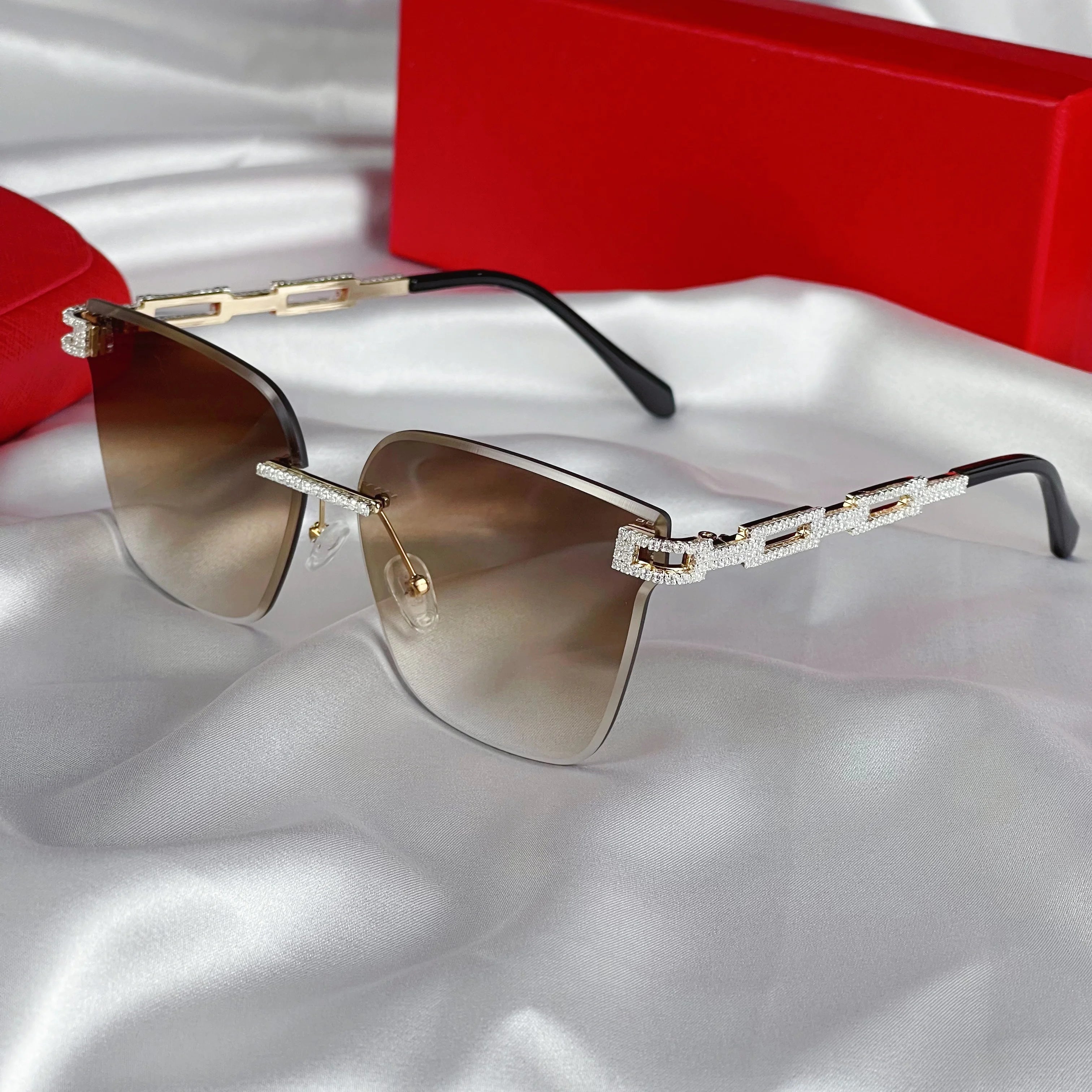 2026 Fashion Brand Design Vintage Rimless Rhinestone Sunglasses Women Men Retro Cutting Lens Gradient Sun Glasses Female UV400
