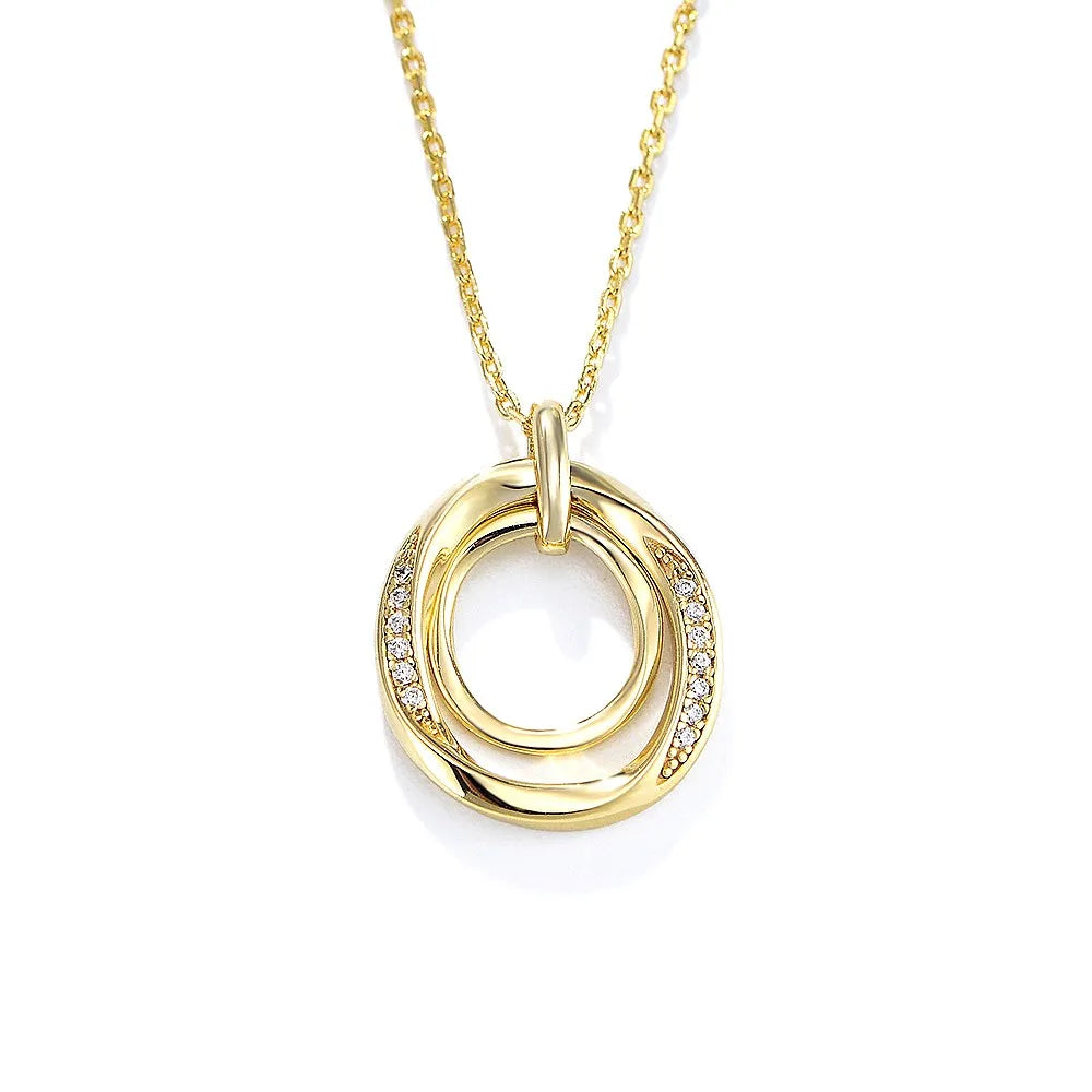 Whosale CZ Diamond Double Circle Necklaces 925 Silver Jewelry Necklace 14k Gold Plated Circle Pendant Necklace for Women