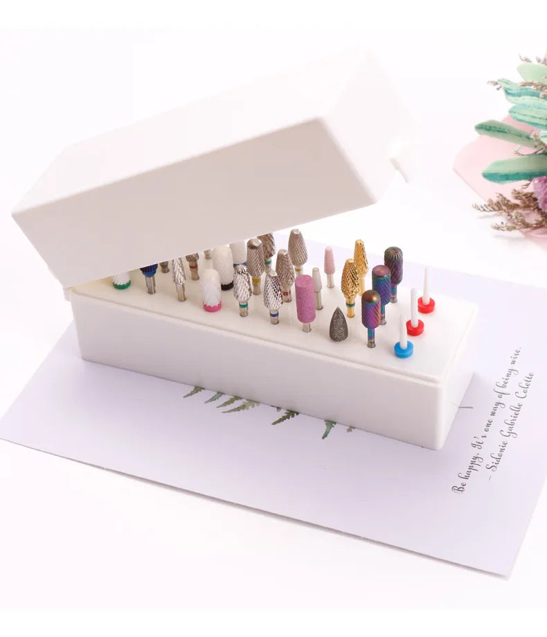 30 Holes Nail Art Drill Grinding Head Bit Holder Display Storage Box Nail Drill Bits Container Stand Display Rack