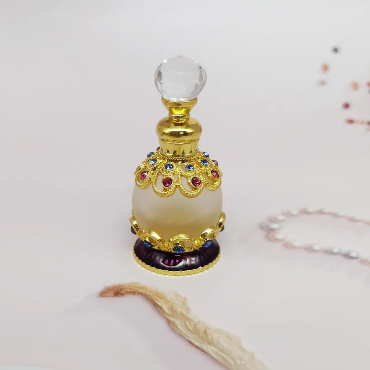 Customized Empty Luxury 15ml Purple Glass15ml Gold Blue Arabian Fancy Attar Round Wholesale