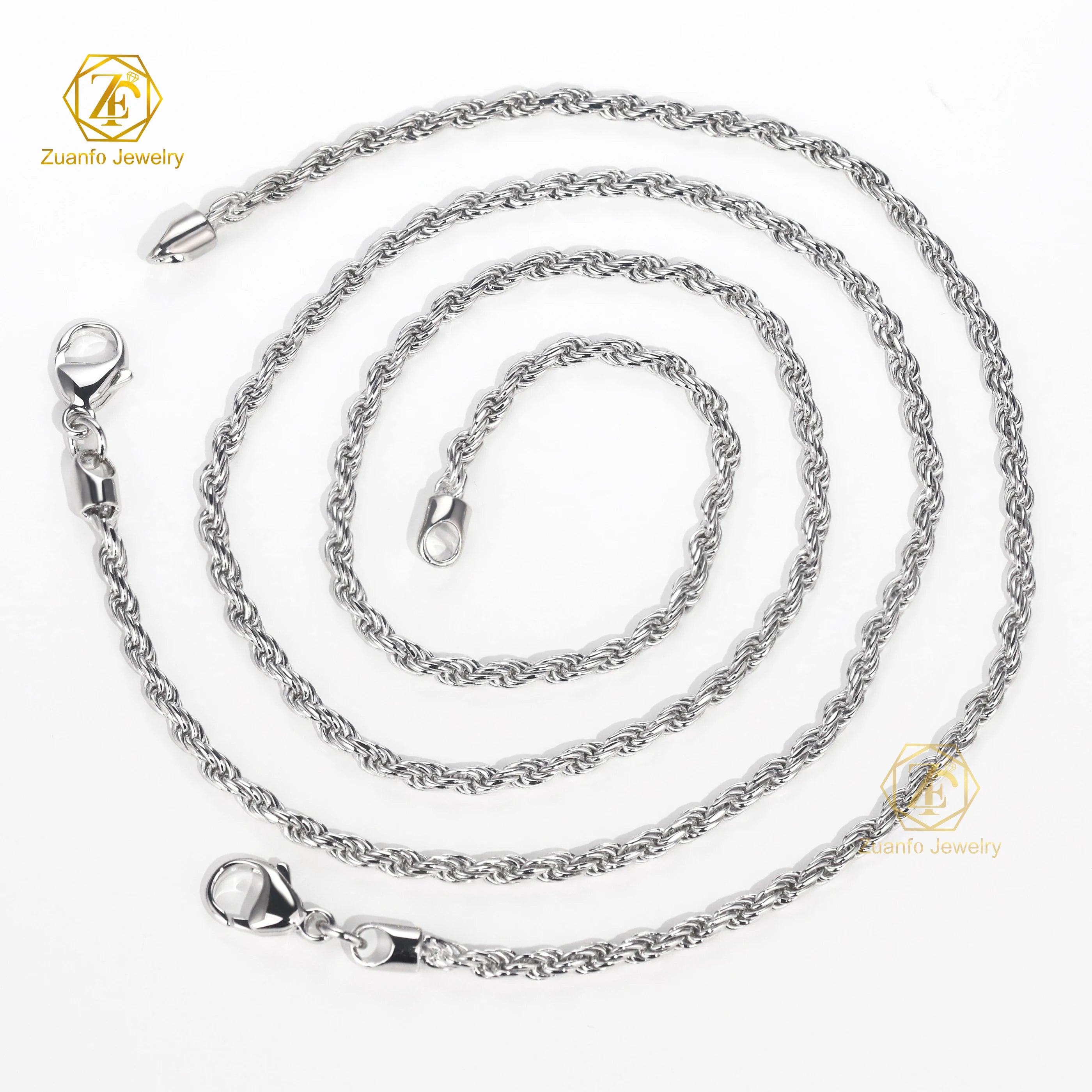 Wholesale Price 3mm Pure 925 Sterling Silver Twisted Rope Chain for Men Women 925 Silver Jewelry Fine Chain Necklace