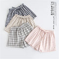 Ladies Pajamas Summer Cotton Gauze Shorts Japanese-style Simple Stretch Waist Casual Large Size Plaid Ladies Home Pants