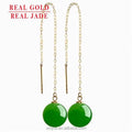 Certified Grade a Natural Hotan Jade Green Jade Beads 18K Gold Studded Spinach Beryl Beads Earrings