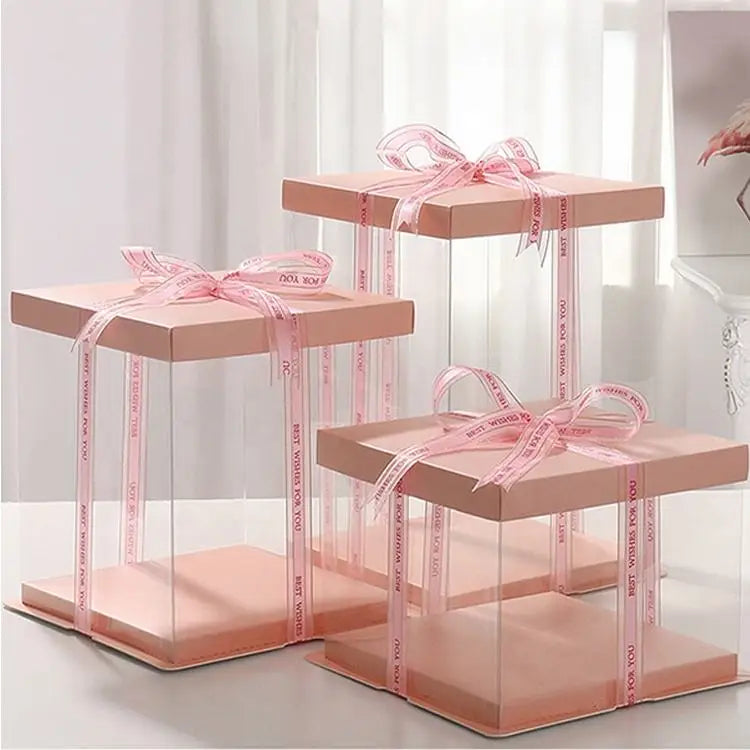 High End Custom Food Grade Paper Transparent Birthday Cake Boxes
