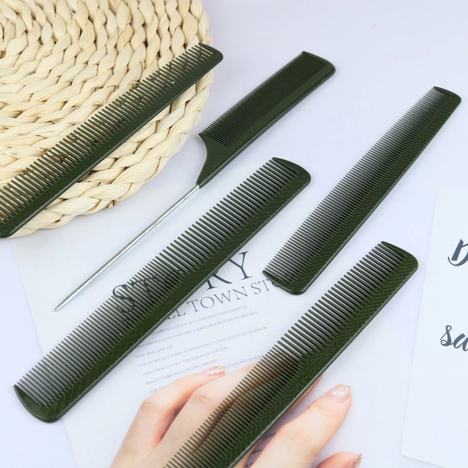 MJ Fine Teeth Laser Plastic Hair Combs Rat Tail Teasing Parting Styling Cutting Pintail Home Use