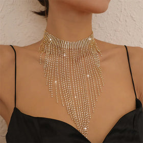 Shinny Women Diamond Chocker Party Jewelry Sexy Personality Long Rhinestone Crystal Tennis Chain Necklace
