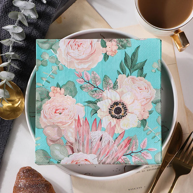 Ins Style Printed 2-ply Eco-friendly Disposable Retro Style Dinner Napkins 330x330mm Birthday Party Spring Garden Flower Table