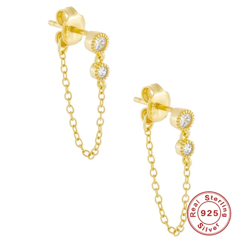 925 Sterling Silver CZ Tassel Chain Stud Earrings Europe and American Hot Sell Silver Jewelry Wholesale