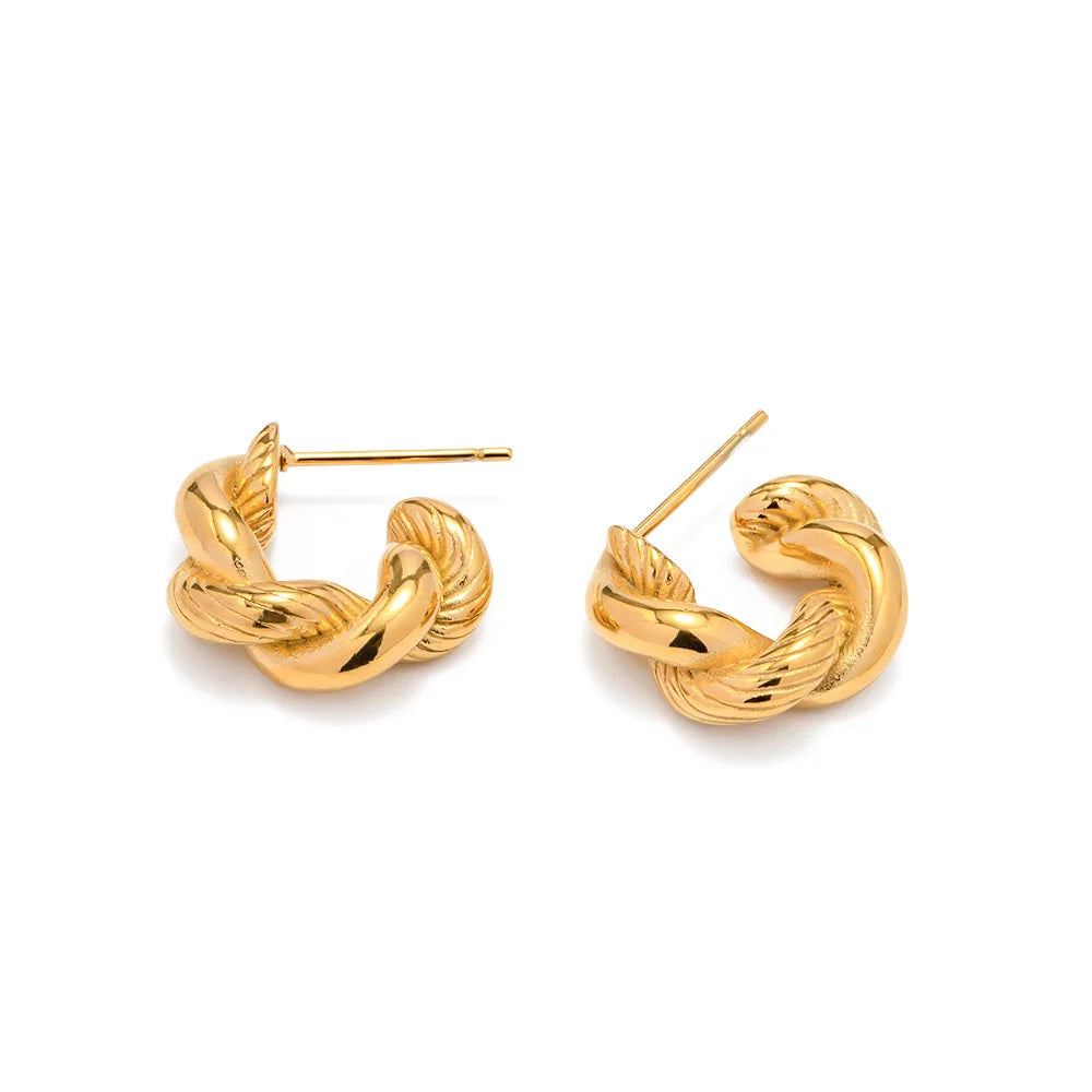 New Design Waterproof Gold Plated Stainless Steel C Shape Earrings Fashion Stud Earrings for Lady Half Twist Hoop Earrings