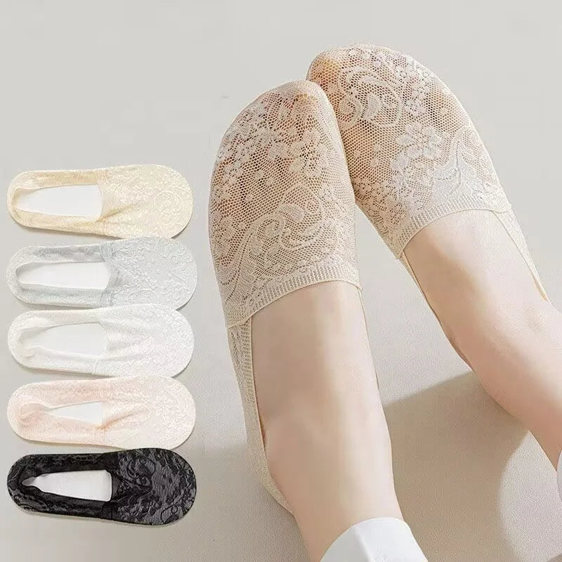 Wholesale Summer Thin Breathable Mesh Lace No Show Socks Women Non Slip Boat Hidden Socks