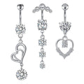 Lady Ornaments Set Large Zircon Heart-Shaped Surgical Steel Belly Button Rings Dangle Danglers Piercing Jewelry for Fashion