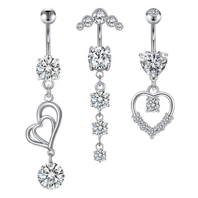 Lady Ornaments Set Large Zircon Heart-Shaped Surgical Steel Belly Button Rings Dangle Danglers Piercing Jewelry for Fashion