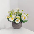 Artificial Flower Mini Potted Plant Kit White Daisy Greenery Paper Pot for Cabinet Office Living Room Bedroom Dining Party Decor