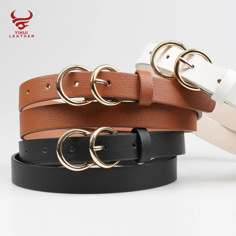 Hot Sale 2 Buckles Trendy Designer Black Belts Fake Leather France Famous Brand Leather Belt Women