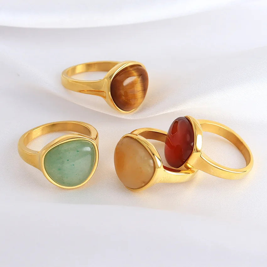Fashion Versatile Inlay Cat Eye Stone Titanium Steel Ring Waterproof Stainless Steel Plated 18K Gold Light Luxury Ring Jewelry