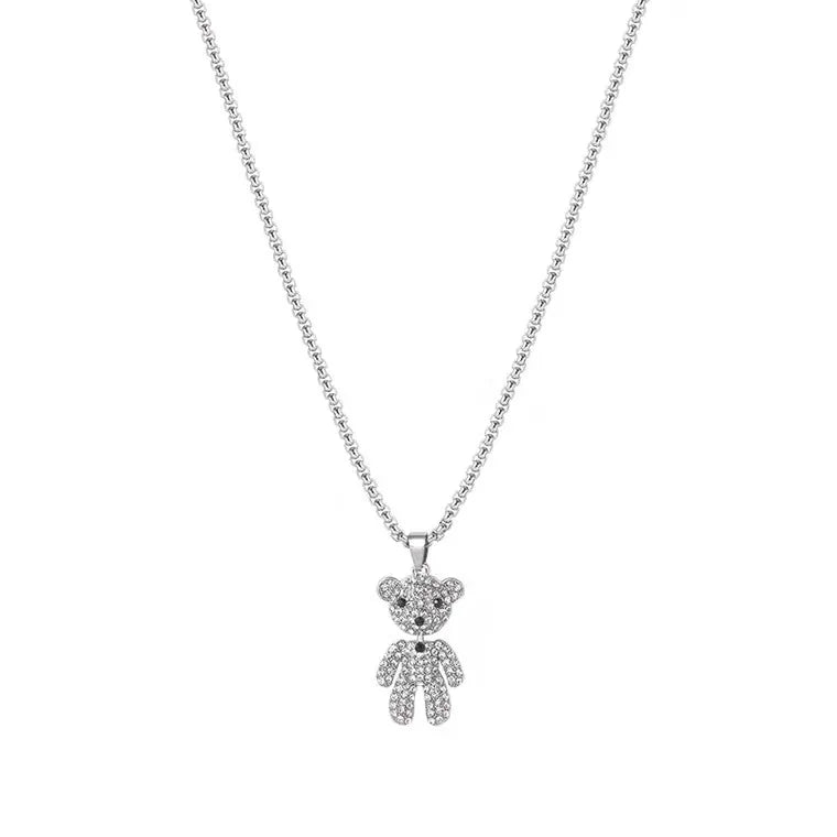 Wholesale Rotatable Bear Bear Pendant Stainless Steel Necklace Men and Women Hip-hop Personality Simple Cartoon Bear  Necklace