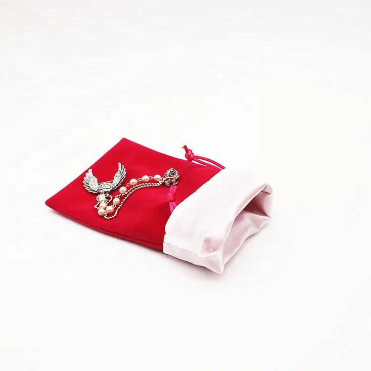 Wholesale Custom Logo Velvet Drawstring Bag with Satin Lining for Jewelry Pouches Watches and Necklaces Packaging