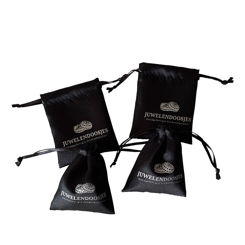 Custom Logo Reusable 7x9cm Black Satin Drawstring Moisture Proof Bracelet Pouches for Earrings and Gifts