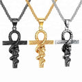 Punk Ancient Mystery Jewelry Personality Snake Totem Pendant Chain Necklace Dominant Cross Ankh Necklace for Women