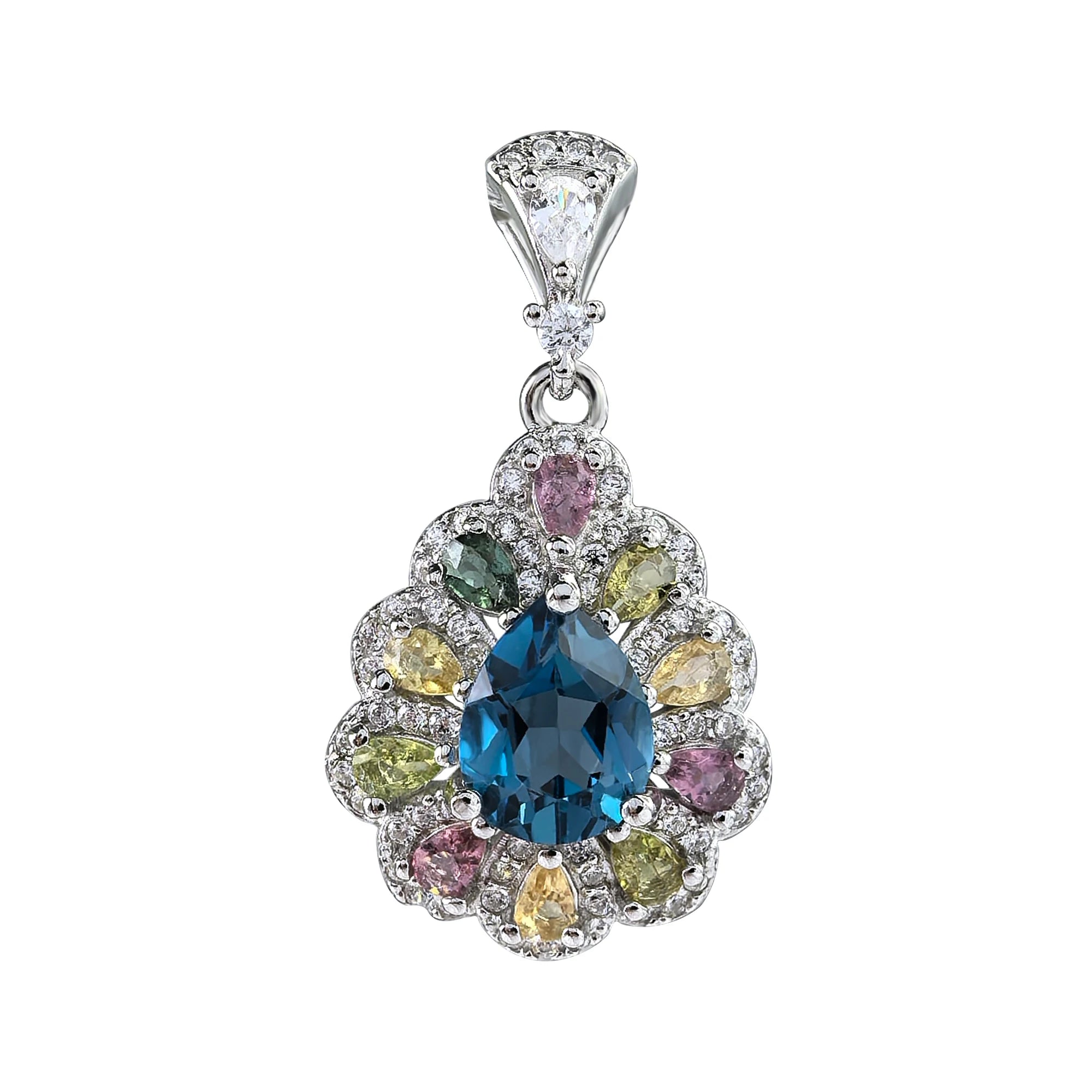 Delicate Rhodium Plated 925 Sterling Silver Natural London Blue Topaz Pendant for Women Fine Pendants