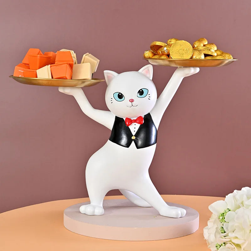 Creative Animal Tray Ornaments Keys Fruit Snack Storage for Tabletop Home Decoration Kitten Tray Resin Crafts