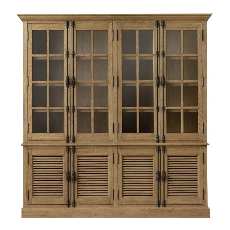 Modern Convertible Solid Wood Bookcase Living Room Furniture 4 Glass Doors Cabinet