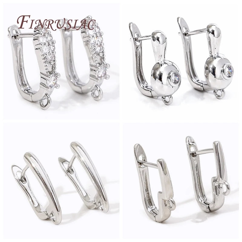 18K Gold Plated Fashion Cubic Zirconia Earwire Fastener for DIY Earring Making Jewelry Materials & Components
