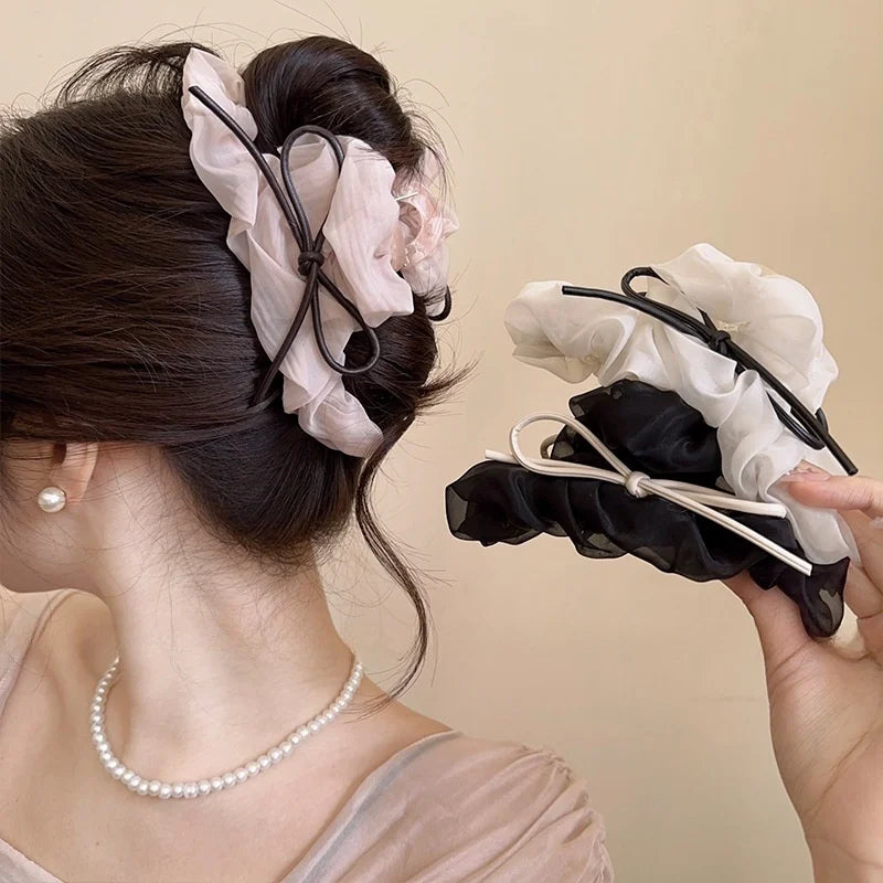 Fashion Pleated Bow Hair Clips for Girls Sweet Large Hair Decorate Shark Clip Hair Accessories Multi-Purpose Hair Styling Tools