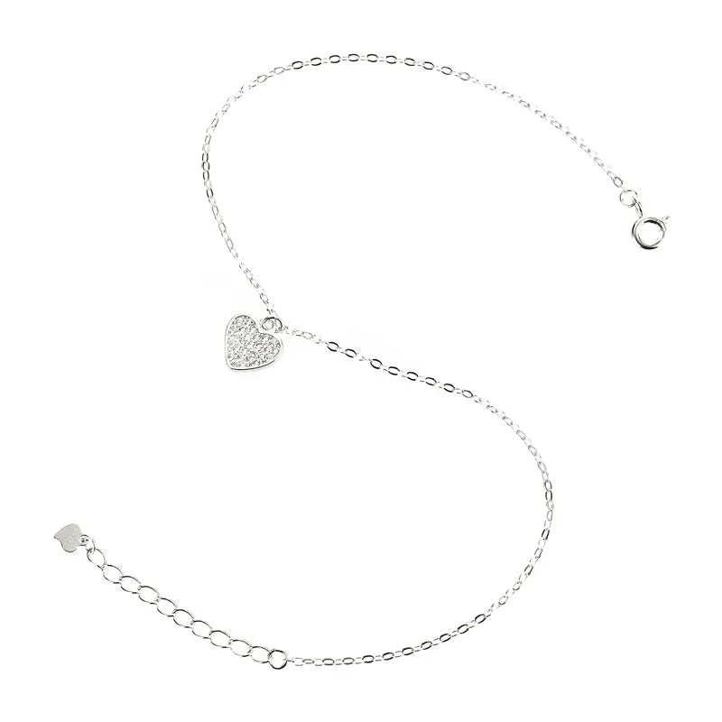 Hot Sale Custom 925 Sterling Silver Women's Anklet Simple Love Heart Cubic Zirconia Fine Jewelry Foot Chain Anklet