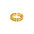 18k Gold Plated Double Layer Geometric Oval Bean Beads Open Stainless Steel Finger Rings for Woman