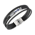 Personalized Stainless Steel Accessories Fiber Synthetic Leather Bracelet Zircon Inlay Charm Cross for Men Jewelry PH1445