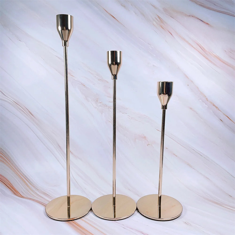 Luxury Wedding Candelabra Iron Gold/Silver/Black Taper Candlestick Holders (23cm/28cm/33cm) for Home Decoration Wedding Favors