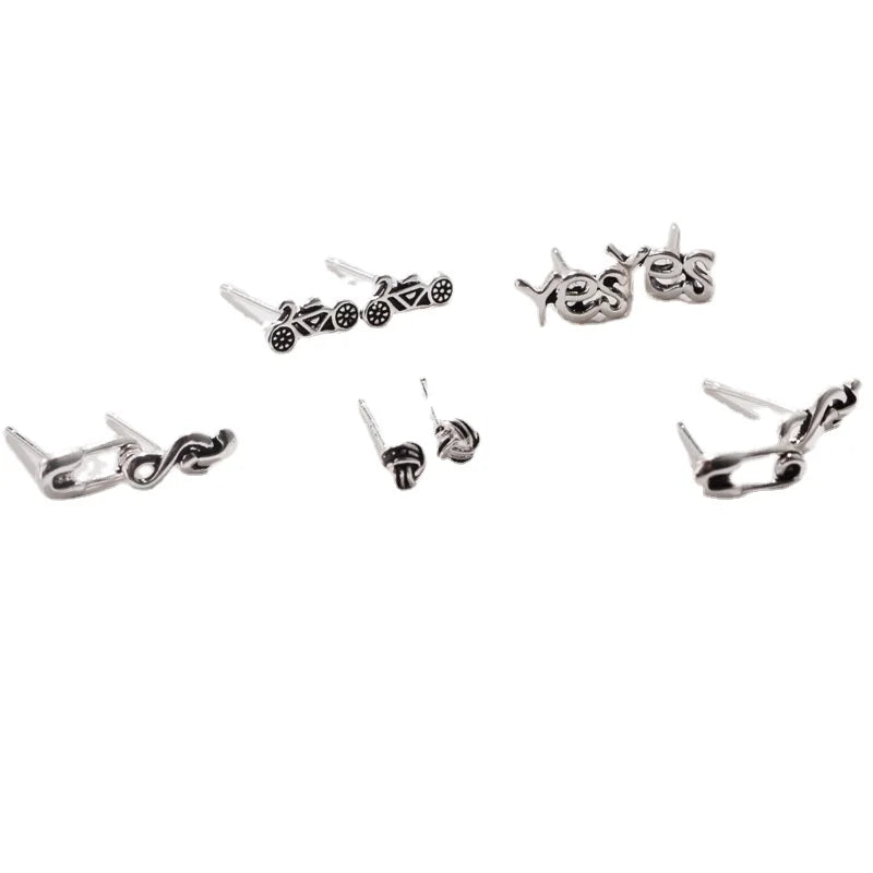 925 Sterling Silver Earring Notes Personality Retro Earring Women's Simple Versatile Single Product New