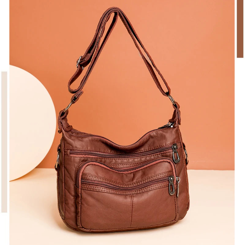 New Autumn Women Small Square Shoulder Bags Soft Leather Large Capacity Ladies Messenger Bag Multifunctional Female Handbags
