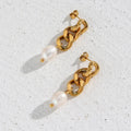 Dreamshow 18K Gold Plated Fresh Water Pearl Gold Chain Drop Earring 316L Stainless Steel Earring for Women