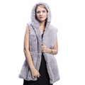 MWFur Sleeveless Casual Hooded Thick Fur Outwear MS.minshu Rex Rabbit Hair Waistcoat Rabbit Fur Vest Black Women Fur Coat