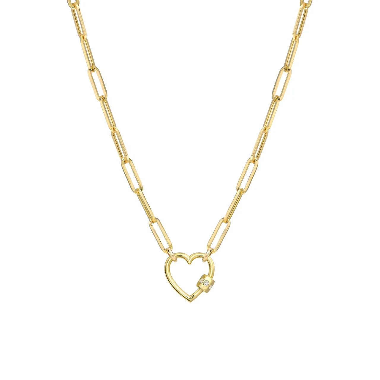LOZRUNVE Boho Jewelry 925 Silver 18k Gold Plating Large Paper Clip Chain Heart Carabiner Necklace