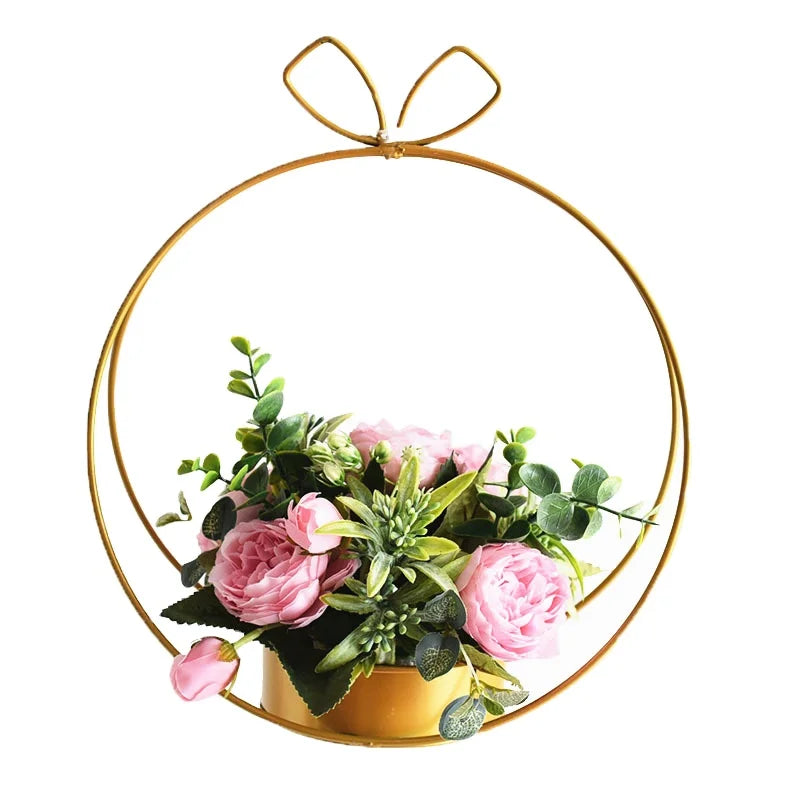 Metal Flower Basket Love Gold-plated Geometric Portable Flower Basket Round Square Iron Flower Stand