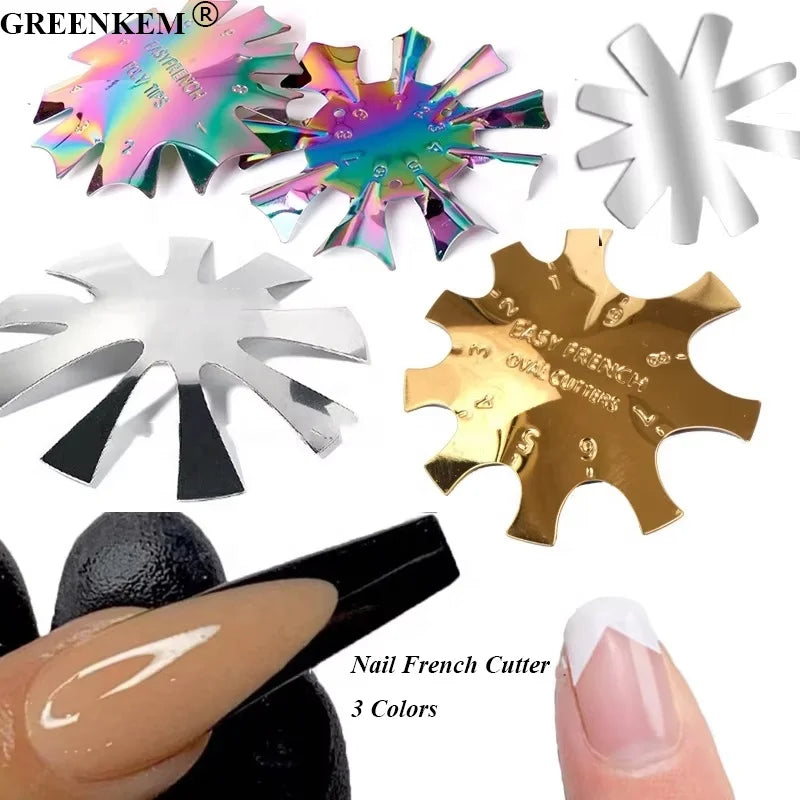 1Pc Stainless Steel Nail Easy French Cut Metal Plates Model DIY Design Tools French Nail Template Nail French Cutter